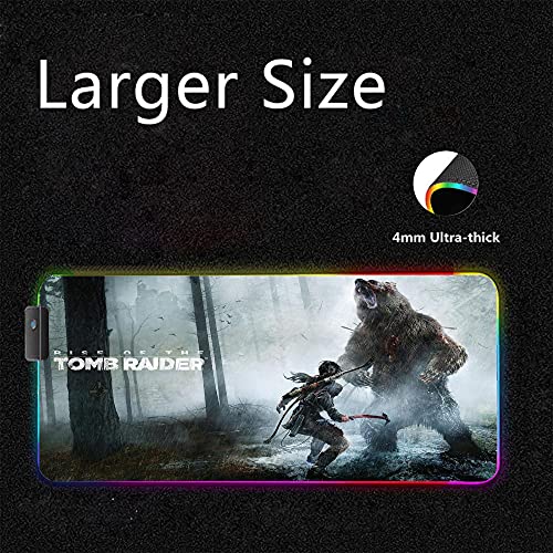 Tomb Raider Alfombrillas de ratón LED Grande para Juegos RGB Alfombrilla de Escritorio Brillante para Ordenador Pc XXL 35,43 Pulgadas X 15,74 Pulgadas X0,16 Pulgadas