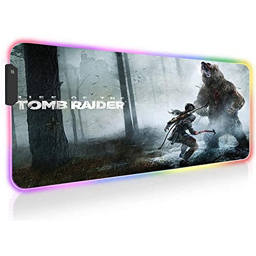 Tomb Raider Alfombrillas de ratón LED Grande para Juegos RGB Alfombrilla de Escritorio Brillante para Ordenador Pc XXL 35,43 Pulgadas X 15,74 Pulgadas X0,16 Pulgadas