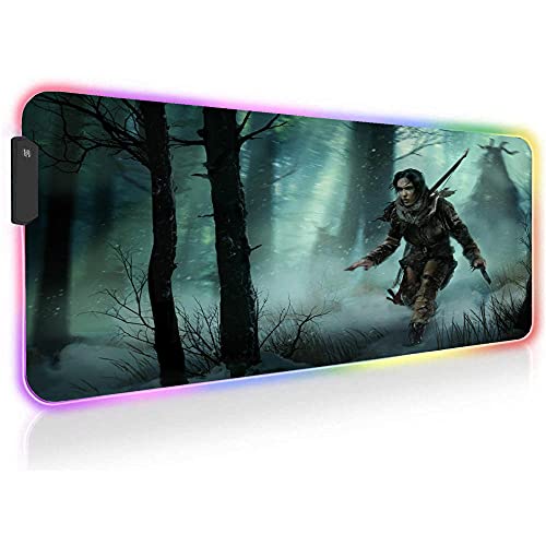 Tomb Raider Alfombrillas de ratón para Juegos Anime RGB Alfombrilla para Ordenador Retroiluminación Teclado LED Alfombra para Mesa de Escritorio 35,43 Pulgadas X 15,74 Pulgadas X 0,16 Pulgadas
