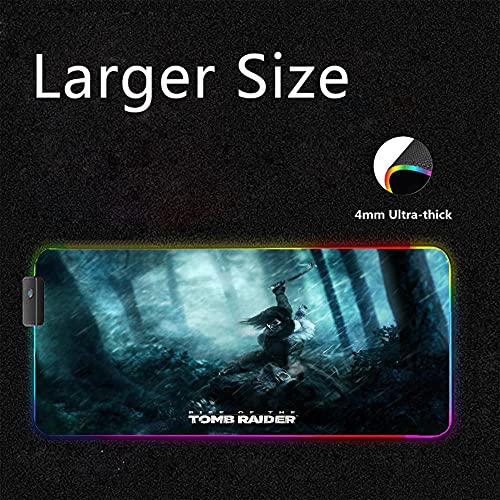 Tomb Raider Alfombrillas de ratón para Juegos Anime RGB Luz LED para Jugador Alfombra Luminosa para Ordenador Portátil Luz de Fondo 27,55 Pulgadas X 11,8 Pulgadas X 0,16 Pulgadas