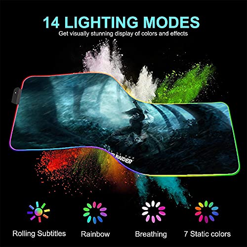Tomb Raider Alfombrillas de ratón para Juegos Anime RGB Luz LED para Jugador Alfombra Luminosa para Ordenador Portátil Luz de Fondo 27,55 Pulgadas X 11,8 Pulgadas X 0,16 Pulgadas