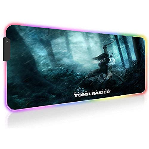 Tomb Raider Alfombrillas de ratón para Juegos Anime RGB Luz LED para Jugador Alfombra Luminosa para Ordenador Portátil Luz de Fondo 27,55 Pulgadas X 11,8 Pulgadas X 0,16 Pulgadas