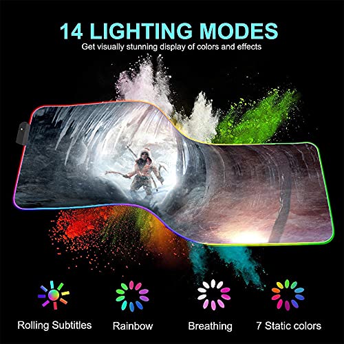 Tomb Raider Alfombrillas de ratón para Juegos Anime RGB Ordenador de Jugador Retroiluminado LED Teclado de Escritorio Grande Alfombrilla de 23,62 Pulgadas X 11,8 Pulgadas X0,16 Pulgadas