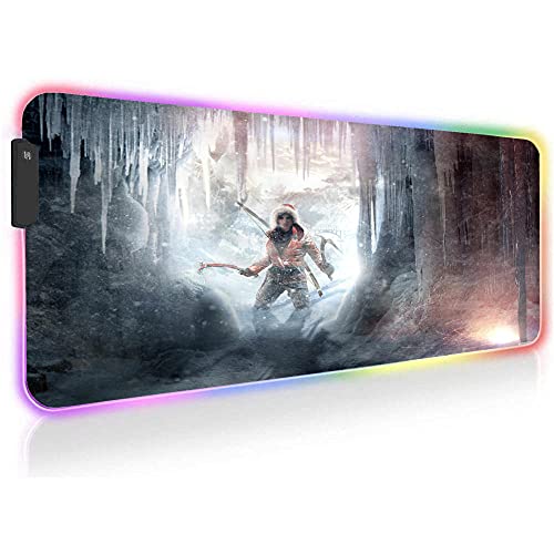 Tomb Raider Alfombrillas de ratón para Juegos Anime RGB Ordenador de Jugador Retroiluminado LED Teclado de Escritorio Grande Alfombrilla de 23,62 Pulgadas X 11,8 Pulgadas X0,16 Pulgadas