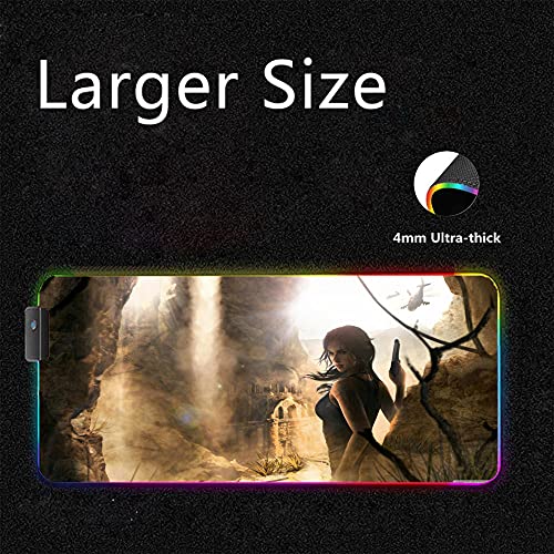 Tomb Raider Alfombrillas de ratón para Juegos Anime RGB XXL Grande LED Speed ​​Gamer Soft Laptop Pc Accesorios de Ordenador 35,43 Pulgadas X 15,74 Pulgadas X0,16 Pulgadas