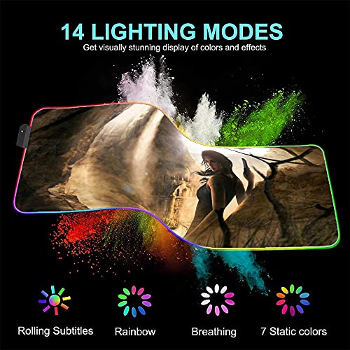 Tomb Raider Alfombrillas de ratón para Juegos Anime RGB XXL Grande LED Speed ​​Gamer Soft Laptop Pc Accesorios de Ordenador 35,43 Pulgadas X 15,74 Pulgadas X0,16 Pulgadas