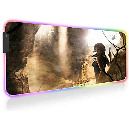 Tomb Raider Alfombrillas de ratón para Juegos Anime RGB XXL Grande LED Speed ​​Gamer Soft Laptop Pc Accesorios de Ordenador 35,43 Pulgadas X 15,74 Pulgadas X0,16 Pulgadas