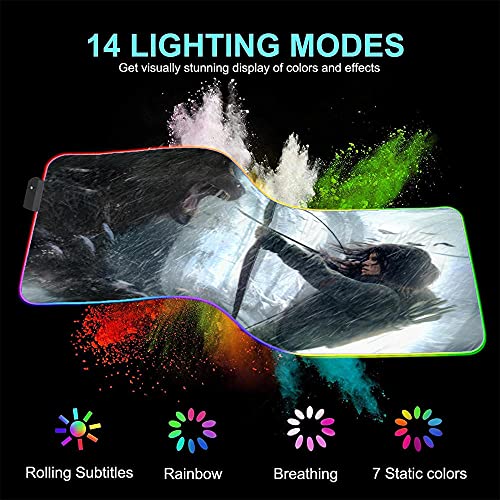 Tomb Raider Alfombrillas de ratón RGB para Juegos LED Que Brilla Intensamente 14 Modos de Luces Teclado Antideslizante XXL Alfombrilla para Ordenador 23,62 Pulgadas X 11,8 Pulgadas X0,16 Pulgadas