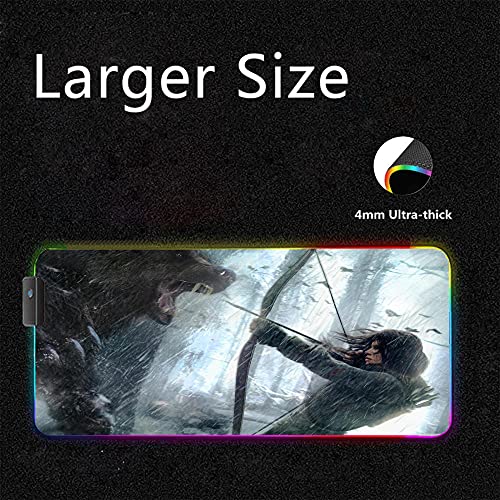 Tomb Raider Alfombrillas de ratón RGB para Juegos LED Que Brilla Intensamente 14 Modos de Luces Teclado Antideslizante XXL Alfombrilla para Ordenador 23,62 Pulgadas X 11,8 Pulgadas X0,16 Pulgadas