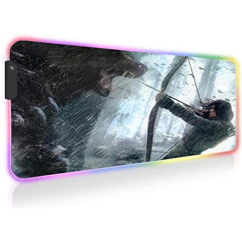 Tomb Raider Alfombrillas de ratón RGB para Juegos LED Que Brilla Intensamente 14 Modos de Luces Teclado Antideslizante XXL Alfombrilla para Ordenador 23,62 Pulgadas X 11,8 Pulgadas X0,16 Pulgadas