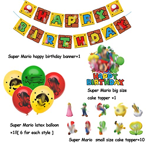 Tomicy Super Bros Party Supplies Globos de Látex Cumpleaños Pancartas Decoración para Fiestas Adorno de Torta para Niños Ducha de Bebé Fiesta de Cumpleaños