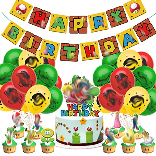 Tomicy Super Bros Party Supplies Globos de Látex Cumpleaños Pancartas Decoración para Fiestas Adorno de Torta para Niños Ducha de Bebé Fiesta de Cumpleaños