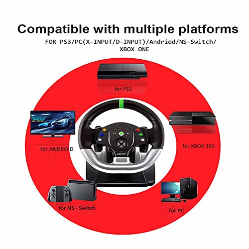 TONG Volante del Juego De Carreras, Simulador De Conducción De 270 °, Volante con Pedal Y Palanca De Engranajes, Adecuado para Xbox 360 / PS 3 / PC XInput & Dinput Modes/Switch/Android