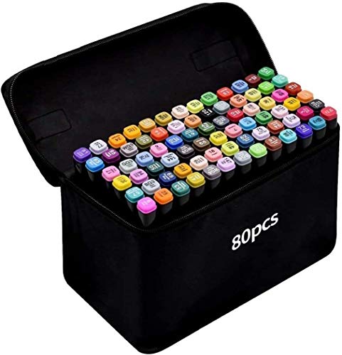 TongfuShop Juego de rotuladores de colores con marca aceitosa de 80 colores, rotuladores de graffiti de doble punta para rotuladores de bocetos con