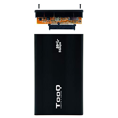 TooQ TQE-2524B - Carcasa para Discos Duros HDD de 2.5", (SATA I/II/III de hasta 9.5 mm de Alto, USB 3.0), Aluminio, indicador LED, Color Negro, 50 grs.