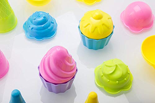 Top Race Juego de moldes para Helados y Pasteles de Arena Beach, Juego de 14 Piezas con Cubo Grande de 9 Pulgadas, Azul o Amarillo (Amarilla)