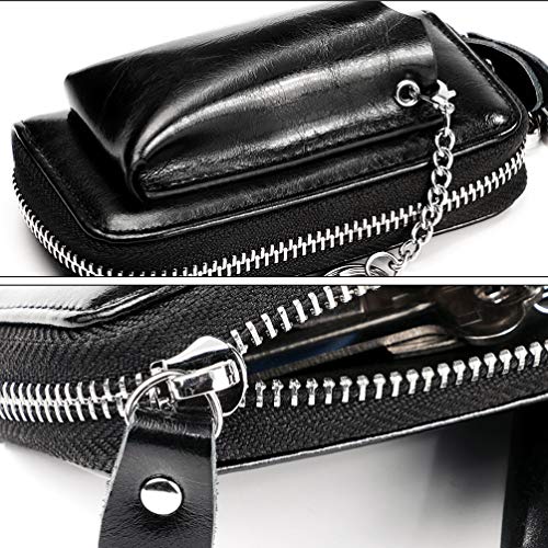 TOPBATHY Bolsa de Llave de Coche Bolsa de Almacenamiento de Llave de Cuero de La PU Cremallera Llavero Funda Cartera Billetera con Gancho Colgante Mujeres Hombres Suministros Al Aire Libre Negro