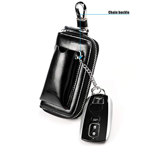 TOPBATHY Bolsa de Llave de Coche Bolsa de Almacenamiento de Llave de Cuero de La PU Cremallera Llavero Funda Cartera Billetera con Gancho Colgante Mujeres Hombres Suministros Al Aire Libre Negro