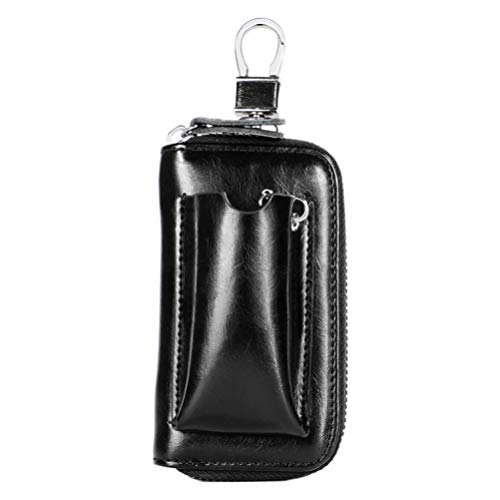TOPBATHY Bolsa de Llave de Coche Bolsa de Almacenamiento de Llave de Cuero de La PU Cremallera Llavero Funda Cartera Billetera con Gancho Colgante Mujeres Hombres Suministros Al Aire Libre Negro