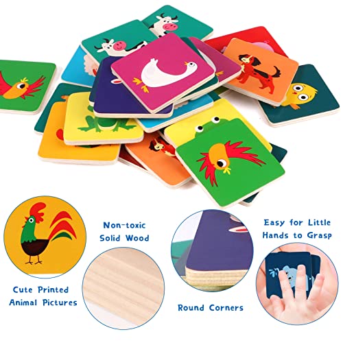 Toyssa 30 Piezas Juegos de Memoria de Madera Juegos Educativos para Niños Niñas 3 Años Juego de Cartas Animales Bonitos Infantil Juguetes Memoria para Parejas y Aprender
