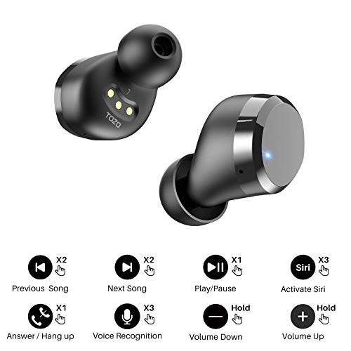 TOZO T12 Auriculares Bluetooth con Control táctil y Estuche de Carga inalámbrica Pantalla LED de Inteligencia Digital IPX8 Impermeables con micrófono Incorporado Bajos Profundos para Deporte Negro