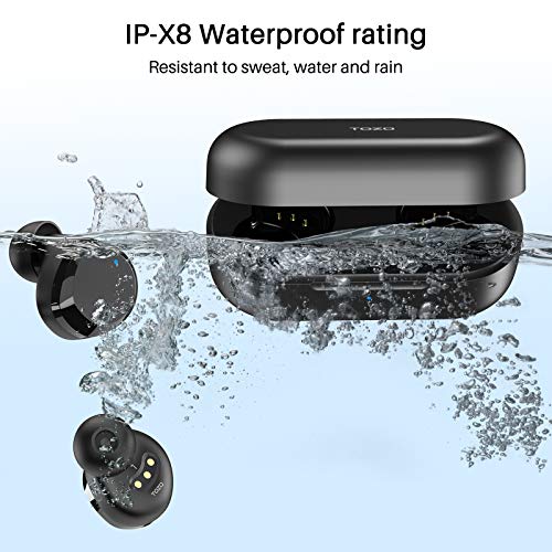 TOZO T12 Auriculares Bluetooth con Control táctil y Estuche de Carga inalámbrica Pantalla LED de Inteligencia Digital IPX8 Impermeables con micrófono Incorporado Bajos Profundos para Deporte Negro
