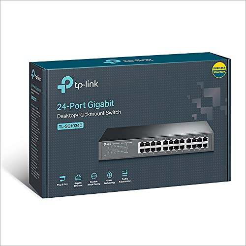 TP-Link 24 Puertos Gigabit Switch | Ethernet Switch No Gestionable | Puertos blindados | Carcasa Metálica | Desktop |Sin ventilador (TL-SG1024D) Gris