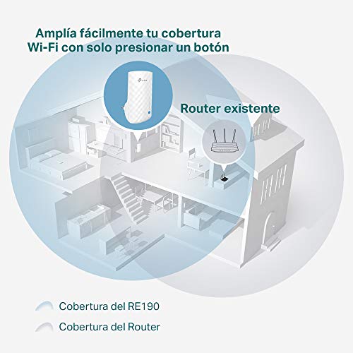 TP-Link RE190 AC750 - Repetidor de WiFi 750Mbps 5GHz/2.4GHz, Amplificador WiFi Extensor con Enchufe, Indicador de Señal, Antenas Internas, Blanco