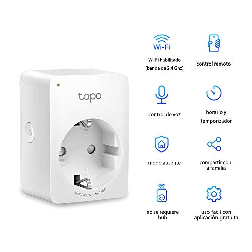 TP-Link TAPO P100 - Mini Enchufe Inteligente Wi-Fi, óptimo para programar el encendido/apagado y ahorrar energía, no necesita HUB, compatible con Alexa y Google Home