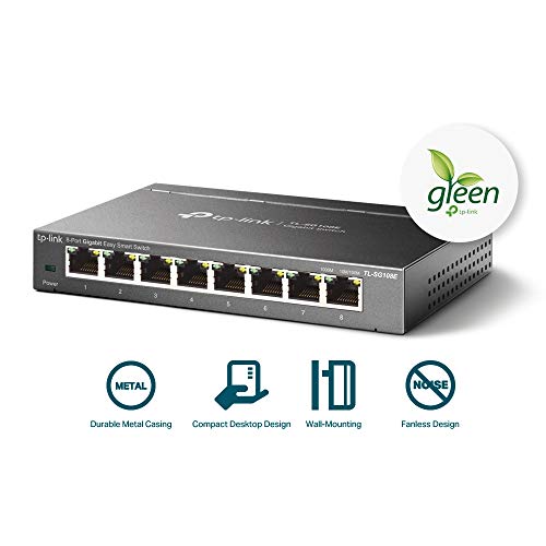 TP-Link TL-SG108E Unmanaged PRO Switch, 8 Puertos Gigabit inteligente, Plug&Play, Carcasa de Metal, VLAN, QoS, Software de Gestión Inteligente Fácil, Ver.6.0