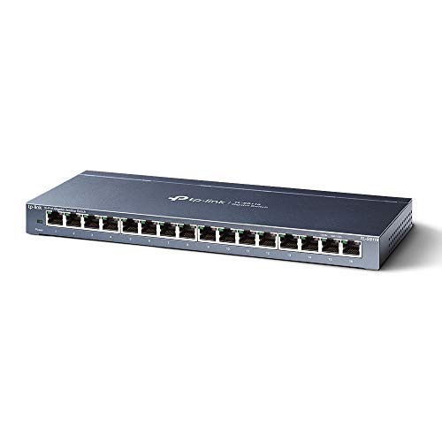 TP-Link TL-SG116 Gigabit Ethernet de 16 Puertos (Conmutador no Gestionado, Plug and Play, Metal, Escritorio, Montaje en Bastidor, sin Ventilador, Vida ÚTI Limitada)
