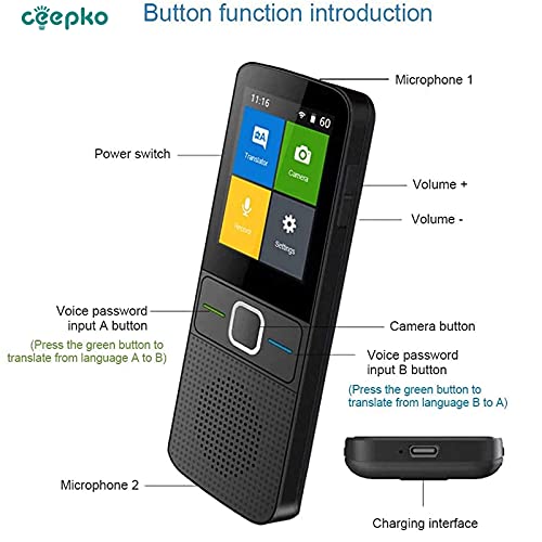 Traduttore Istantaneo Vocal y la Traducción de Fotos, Smart Transformador Portátil Soporta 137 Idiomas para Viajes, Trabajo y Estudio Transfrontales, Compras en el Extranjero, ECC