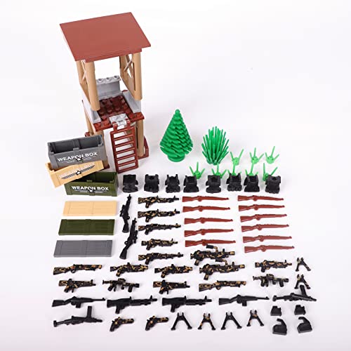 TRCS Juego de 175 armas militares con helicóptero para minicaballeros, figuras de soldados, policía SWAT, WW2, escena militar de batalla, compatible con Lego