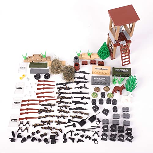 TRCS Juego de 175 armas militares con helicóptero para minicaballeros, figuras de soldados, policía SWAT, WW2, escena militar de batalla, compatible con Lego