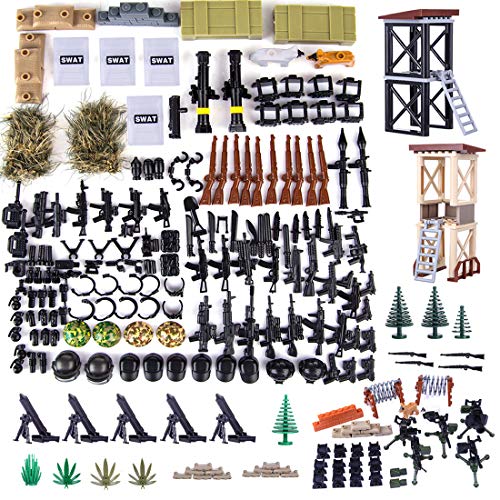 TRCS Juego de armas militares para minicaballeros, figuras de soldados, policía SWAT, WW2, escena militar de batalla, compatible con Lego