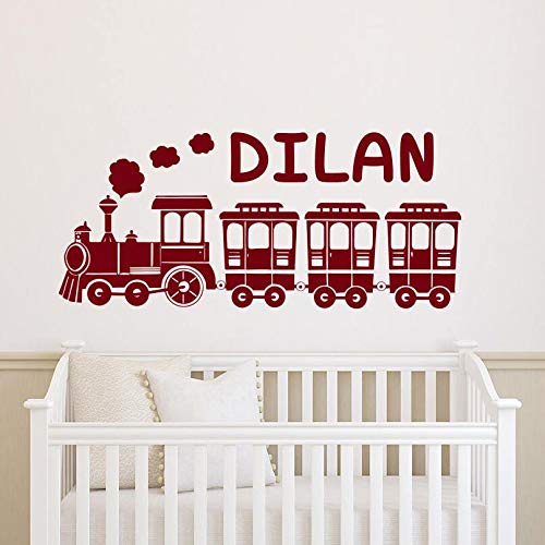 Tren móvil vinilo arte de la pared mural camión tren pared vinilo calcomanías niños sala de juegos decoración personalizado niños nombre pegatinas de pared A6 57x25cm