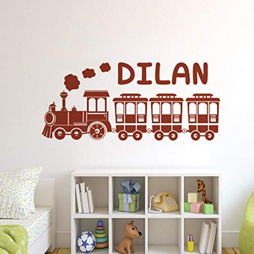 Tren móvil vinilo arte de la pared mural camión tren pared vinilo calcomanías niños sala de juegos decoración personalizado niños nombre pegatinas de pared A6 57x25cm