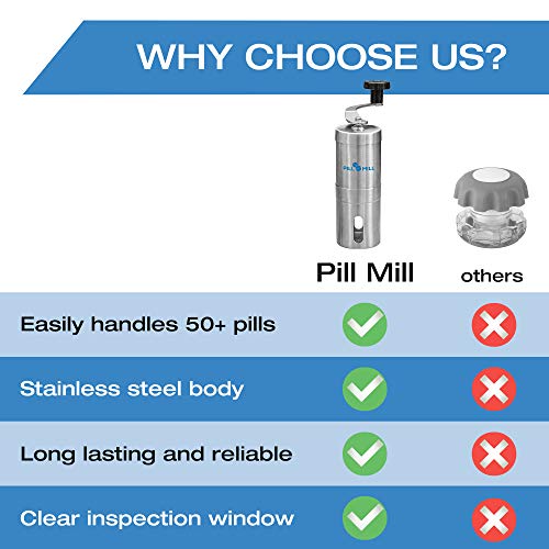 Triturador de Pastillas de Pill Mill - Triture múltiples pastillas hasta convertirlas en un polvo fino - Triturador de metal para medicinas - Pulverizador de tableta, perfecto para viajes