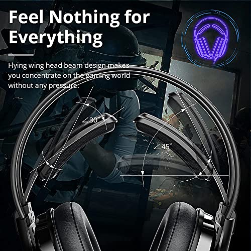 Tronsmart Alpha-glary Auriculares Gaming, Cascos Gaming 50mm Estéreo Envolventes 3,5 mm Jack con Micrófono Ajustables-RGB LED-Cancelación del Ruido para Mac/PC