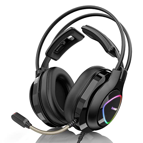 Tronsmart Alpha-glary Auriculares Gaming, Cascos Gaming 50mm Estéreo Envolventes 3,5 mm Jack con Micrófono Ajustables-RGB LED-Cancelación del Ruido para Mac/PC