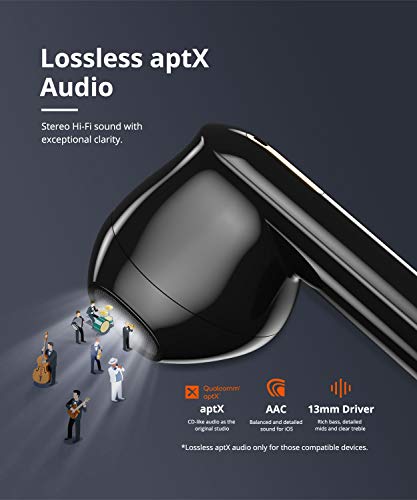 Tronsmart Onyx Ace Auriculares Bluetooth 5.0, Qualcomm Chip QCC3020, Auriculares Inalámbricos con 4 Micrófonos, 24H Playtime, Aptx HD Calidad de Sonido, Cancelación de Ruido, Carga Rapida y IPX5