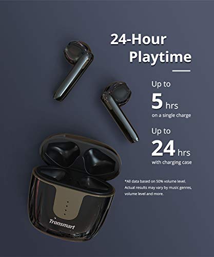 Tronsmart Onyx Ace Auriculares Bluetooth 5.0, Qualcomm Chip QCC3020, Auriculares Inalámbricos con 4 Micrófonos, 24H Playtime, Aptx HD Calidad de Sonido, Cancelación de Ruido, Carga Rapida y IPX5