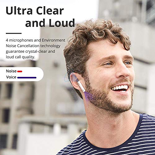 Tronsmart Onyx Ace Auriculares inalámbricos Bluetooth 5.0, Wireless In-Ear Earbuds con 4 micrófonos, Cancelación de Ruido CVC 8.0, Audio Qualcomm aptX, 24H Reproducción, Asistente de Voz-Blanco