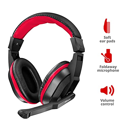 Trust Auriculares para juegos Ziva Over-Ear con micrófono retráctil, negro / rojo