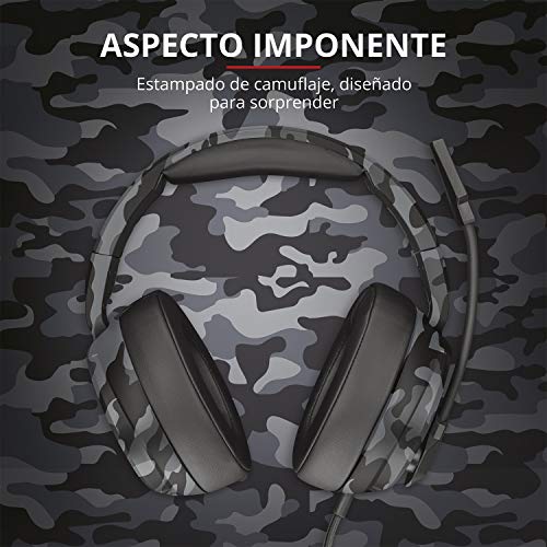 Trust Cascos Gaming GXT 433K Pylo Auriculares Gamer con Micrófono Plegable, Altavoces Activos de 50 mm, Cable Trenzado, para PS4, PS5, PC, Nintendo Switch, Xbox One, Xbox Series X - Negro Camuflaje