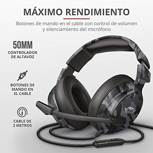 Trust Cascos Gaming GXT 433K Pylo Auriculares Gamer con Micrófono Plegable, Altavoces Activos de 50 mm, Cable Trenzado, para PS4, PS5, PC, Nintendo Switch, Xbox One, Xbox Series X - Negro Camuflaje