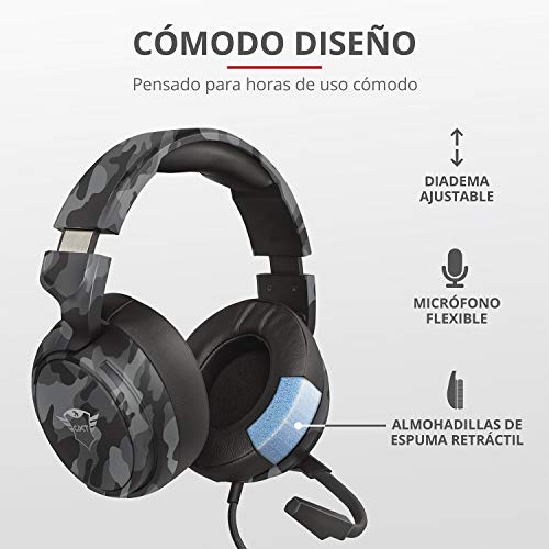 Trust Cascos Gaming GXT 433K Pylo Auriculares Gamer con Micrófono Plegable, Altavoces Activos de 50 mm, Cable Trenzado, para PS4, PS5, PC, Nintendo Switch, Xbox One, Xbox Series X - Negro Camuflaje