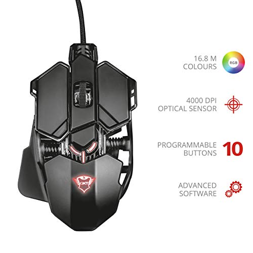 Trust Gaming GXT 138 X-Ray - Ratón Gaming Iluminado RGB con 10 Botones programables, Negro