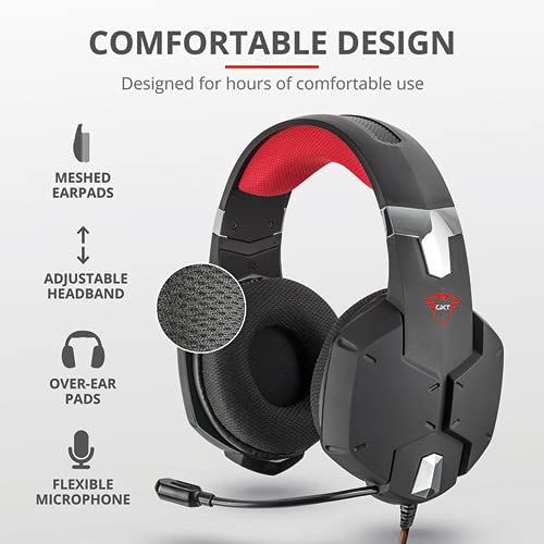 Trust Gaming GXT 322 Carus Auriculares Gamer con Micrófono Flexible y Diadema Ajustable, Cable de 1 m, para PS4, PS5, PC, Nintendo Switch, Xbox One, Xbox Series X - Negro