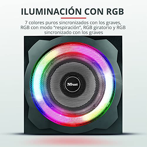 Trust Gaming GXT 629 Tytan Altavoces PC Gaming 2.1 con Subwoofer, RGB, 120 W, Control Inalámbrico, Jack 3,5 mm, Sistema de Altavoces para Ordenador, Portátil, Smartphone, Tablet - Negro
